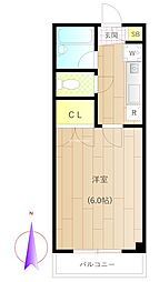 プランドール若宮 1Kの間取図画像