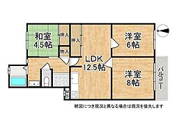 垂水高丸住宅1号棟 3LDKの間取図画像