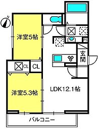 Noble Villa針ヶ谷 3階2LDKの間取り