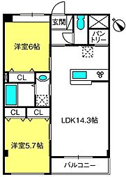 ｓｕｎｓｈｉｎｅ　ｒｅｓｉｄｅｎｃｅ 2階2LDKの間取り