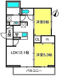 Noble Villa針ヶ谷 1階2LDKの間取り