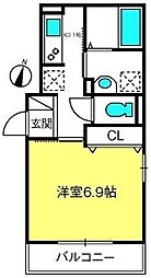 カーサしらたま 3階1Kの間取り