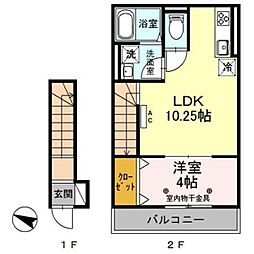 ボヌールK 2階1LDKの間取り