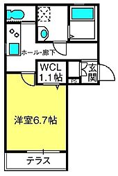 氷川参道メゾンテラーダ2 1Kの間取図画像