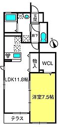 フォンテーヌD 1LDKの間取図画像