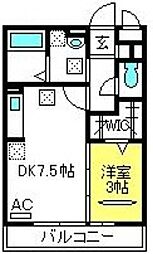 アエル大宮三橋 1DKの間取図画像