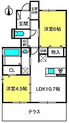 オルキスE 2LDKの間取図画像