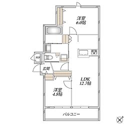 レジデンスヒューゲル鶴ヶ丘II 2LDKの間取図画像
