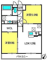 D-room与野公園ローズパーク 2LDKの間取図画像