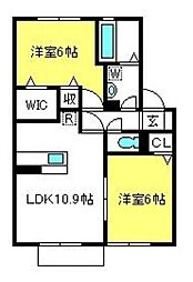 プリムヴェール十二番館 2LDKの間取図画像