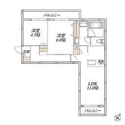 グリシーヌ 2LDKの間取図画像