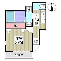 クリスティー 1Kの間取図画像
