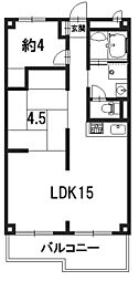 山科ハイツ 2LDKの間取図画像