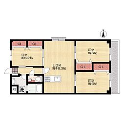 第三山内マンション 3LDKの間取図画像