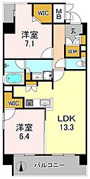 GRANDCINQ背戸口 2LDKの間取図画像