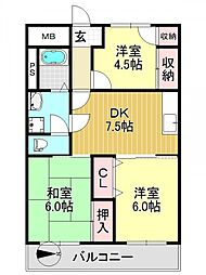 グランドハイツタカノ 3LDKの間取図画像