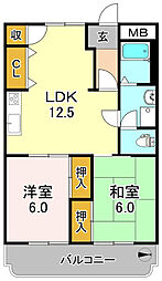 グランドハイツタカノ 2LDKの間取図画像