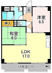 シャトレ長吉 2LDKの間取図画像