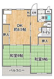 京橋コーポ 2LDKの間取図画像