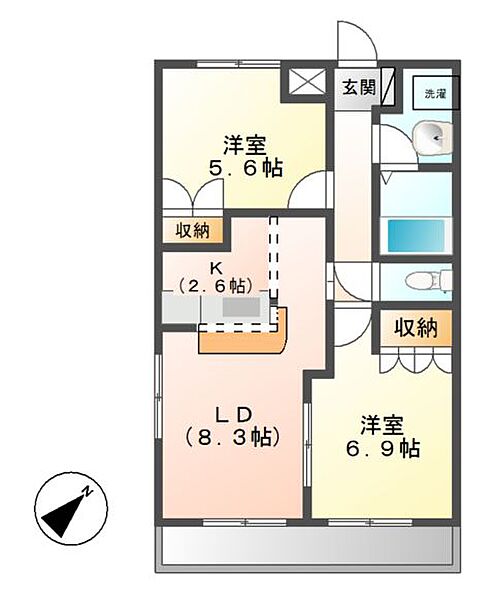 ウイングコート ｜茨城県つくば市大曽根(賃貸アパート2LDK・1階・54.00㎡)の写真 その4