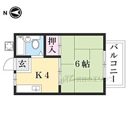 葵ハイツIII 1階1Kの間取り