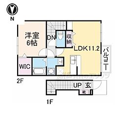 JR北陸本線 長浜駅 徒歩22分の賃貸アパート 2階1LDKの間取り