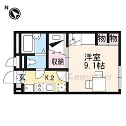 JR東海道・山陽本線 南彦根駅 徒歩8分の賃貸アパート 地下1階1Kの間取り