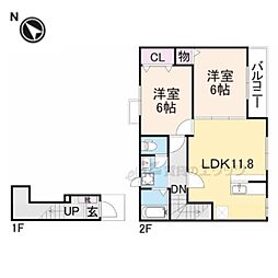 グレイス　ゼファー 2階2LDKの間取り