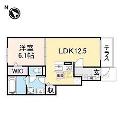 ウィズ・テール南彦根2号館 1階1LDKの間取り