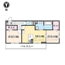 エレガンスビュー 1階2DKの間取り