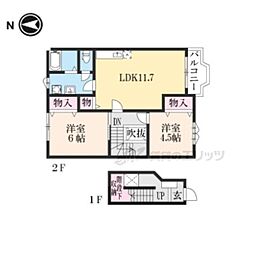 JR北陸本線 長浜駅 バス8分 長浜高前下車 徒歩3分の賃貸アパート 2階2LDKの間取り