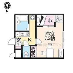 JR北陸本線 長浜駅 徒歩22分の賃貸アパート 2階1Kの間取り