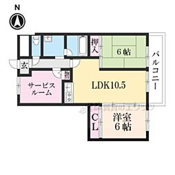 フラワー2番館 2LDKの間取図画像