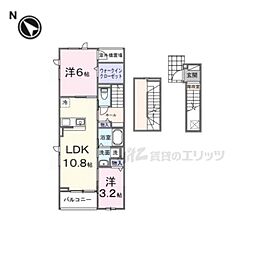 JR東海道・山陽本線 近江八幡駅 バス9分 鷹飼北下車 徒歩8分の賃貸アパート 2階2LDKの間取り