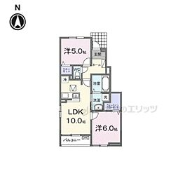 カーサ・彩 1階2LDKの間取り