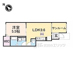 クレール 1階1LDKの間取り