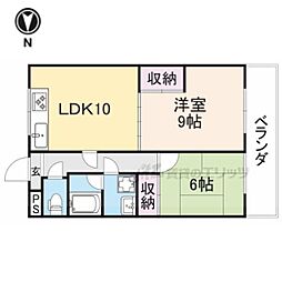 JR東海道・山陽本線 彦根駅 バス4分 銀座街下車 徒歩12分の賃貸マンション 2階2LDKの間取り