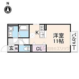JR東海道・山陽本線 彦根駅 徒歩6分の賃貸アパート 2階ワンルームの間取り