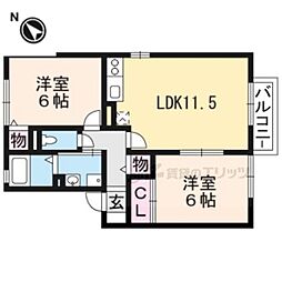 ラグージュ　Ａ棟 1階2LDKの間取り