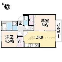 JR東海道・山陽本線 南彦根駅 徒歩18分の賃貸アパート 2階2DKの間取り