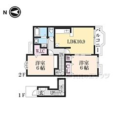 近江鉄道近江本線 日野駅 徒歩31分の賃貸アパート 2階2LDKの間取り
