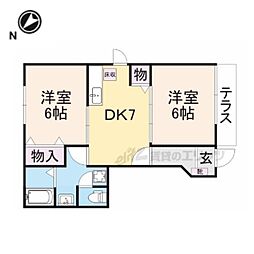 サンウエスト　カワセ 1階2DKの間取り