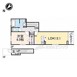 JR草津線 寺庄駅 徒歩8分の賃貸アパート 2階1LDKの間取り