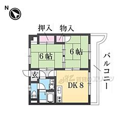 カルフールIV 2階2DKの間取り