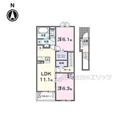 グランドハイツII 2階2LDKの間取り