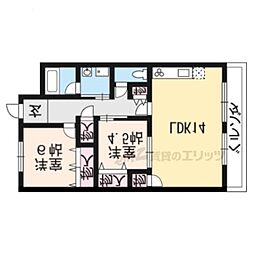 エリセオびわ湖 4階2LDKの間取り