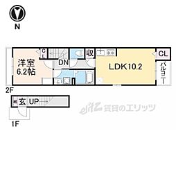 JR湖西線 唐崎駅 徒歩15分の賃貸アパート 2階1LDKの間取り