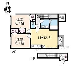 グレースコンフォート 2階2LDKの間取り