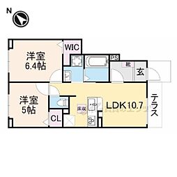 サンリットＭII 1階2LDKの間取り