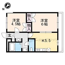 レオパレスヴィヴェール 1階2DKの間取り